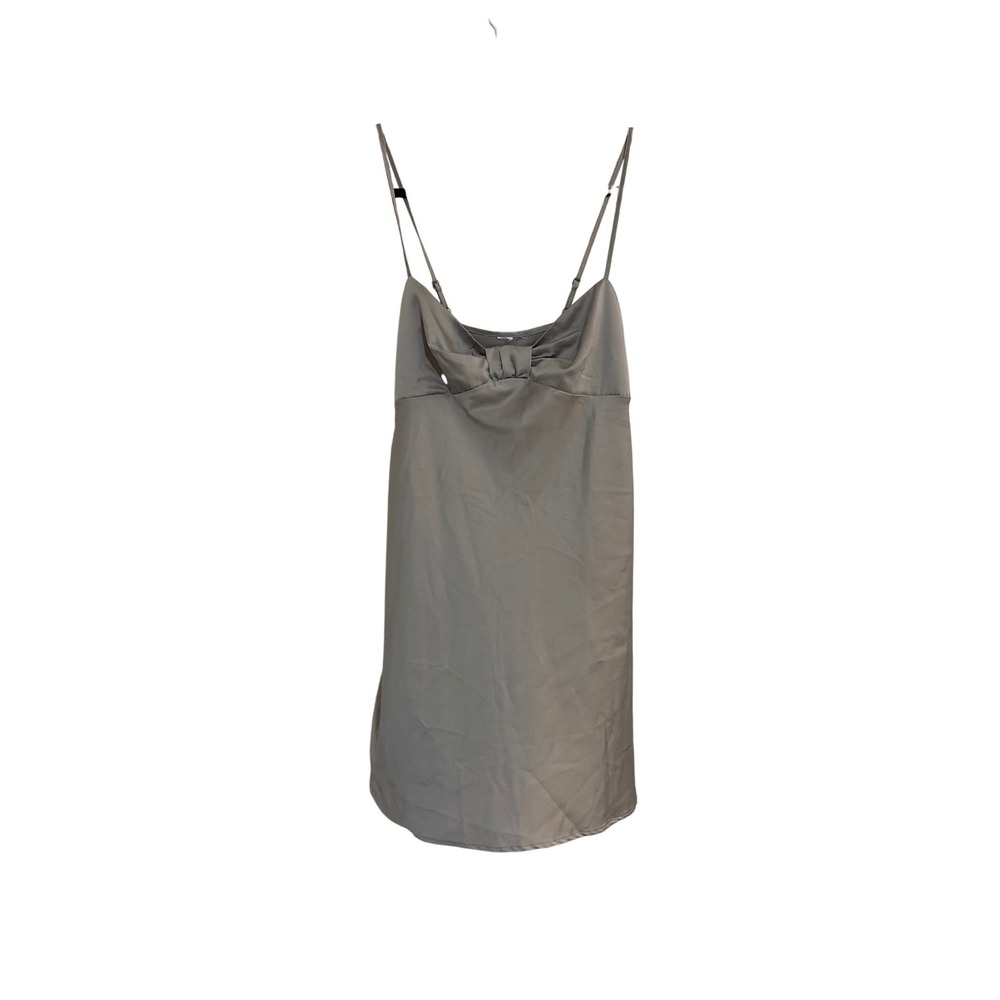 Vintage Y2K Silver Satin Bow Front Mini Dress Adjustable Straps‎ Grey XS